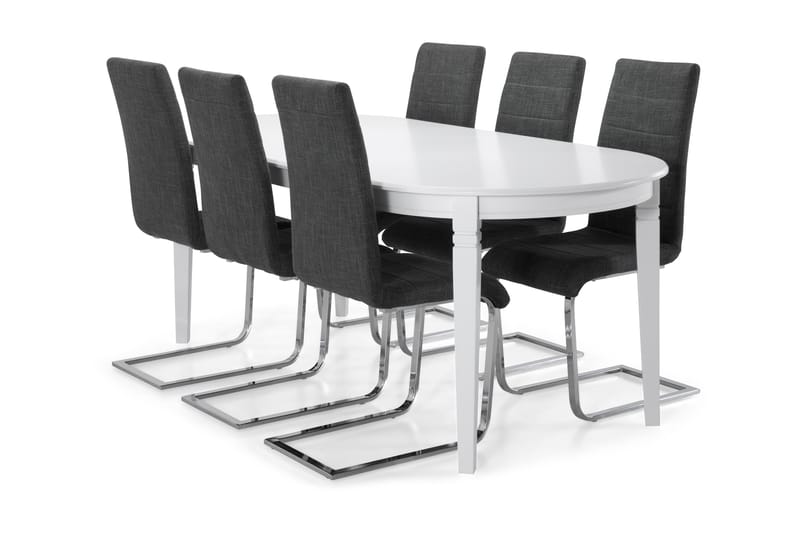Läckö Spisebord med 6 Cibus stoler - Hvit/Grå - Møbler - Bord - Spisegrupper