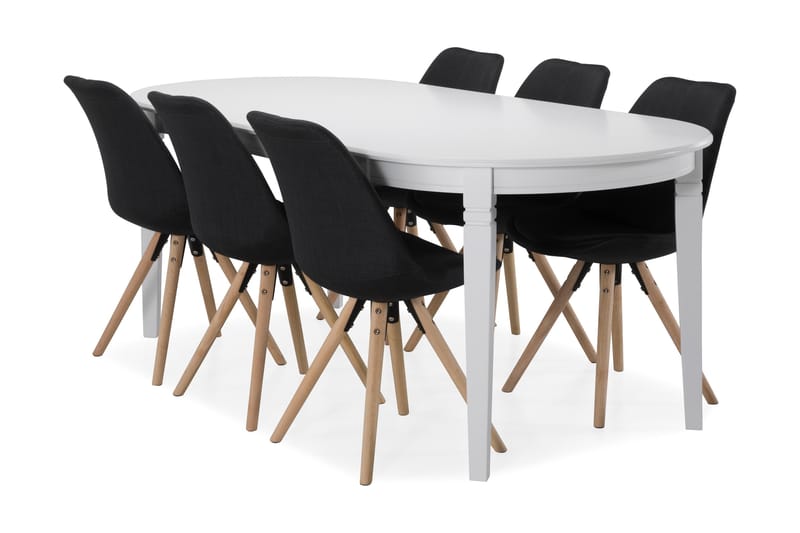 Läckö Spisebord med 6 Forum stoler - Hvit/Mørkgrå - Møbler - Bord - Spisegrupper