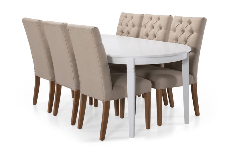 Läckö Spisebord med 6 Jenny stoler - Beige/Hvit - Møbler - Bord - Spisegrupper