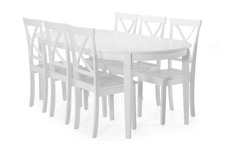 Läckö Spisebord med 6 Mirimar stoler - Hvit - Møbler - Stoler & lenestoler - Spisestuestoler & kjøkkenstoler