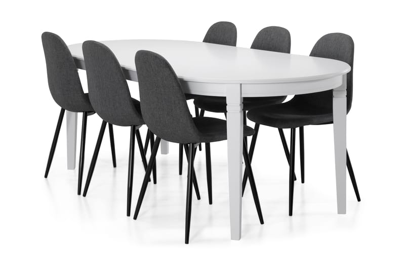 Läckö Spisebord med 6 Nibe stoler - Hvit/Grå/Svart - Møbler - Bord - Spisegrupper