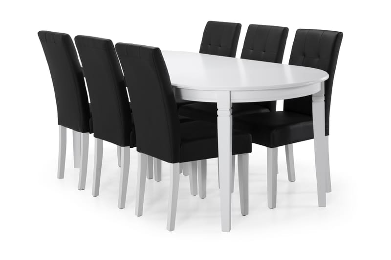 Läckö Spisebord med 6 st Viktor Stoler - Hvit/Svart PU - Møbler - Bord - Spisegrupper