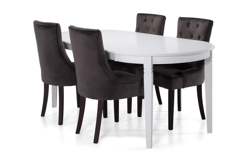 Läckö Spisebord med 6 Viktoria Lenestoler - Hvit/Mørkegrå/Fløyel - Møbler - Bord - Spisegrupper