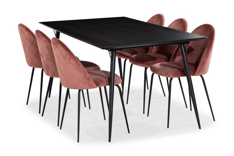 Lilo Spisebord 180 cm med 6 Elba KjøkkenStoler Fløyel