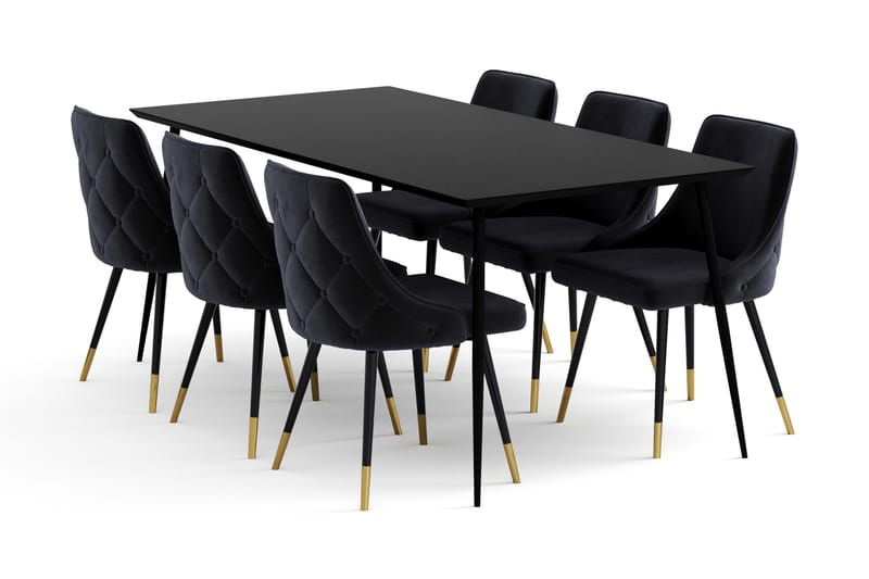 Lilo Spisebord 180 cm med 6 Filipstad Spisestol Fløyel - Møbler - Bord - Spisegrupper