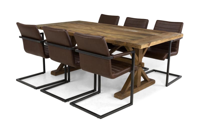 Lyon Forlengningsbar Spisegruppe 200 cm med 6 House Stol - Natur/Mørkebrun - Møbler - Bord - Spisebord & kjøkkenbord