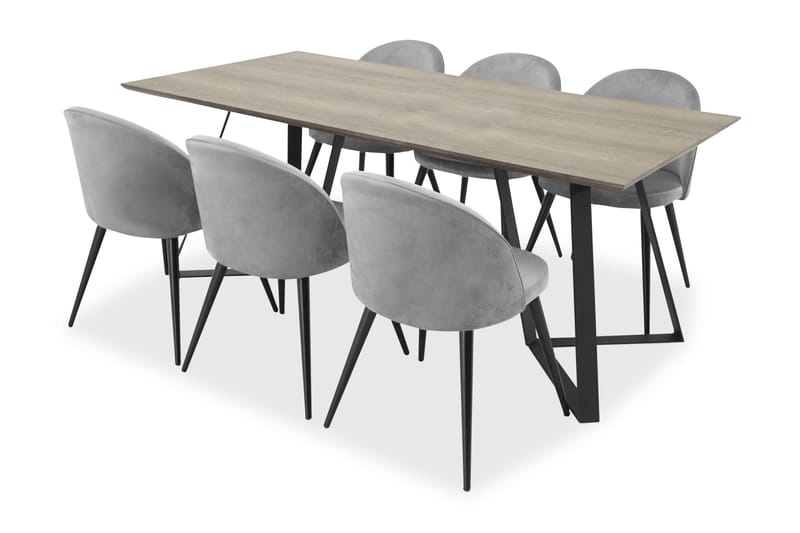 Malvina Spisebord med 6 Valerie Stoler - Grå/Svart/Fløyel - Møbler - Bord - Spisebord & kjøkkenbord