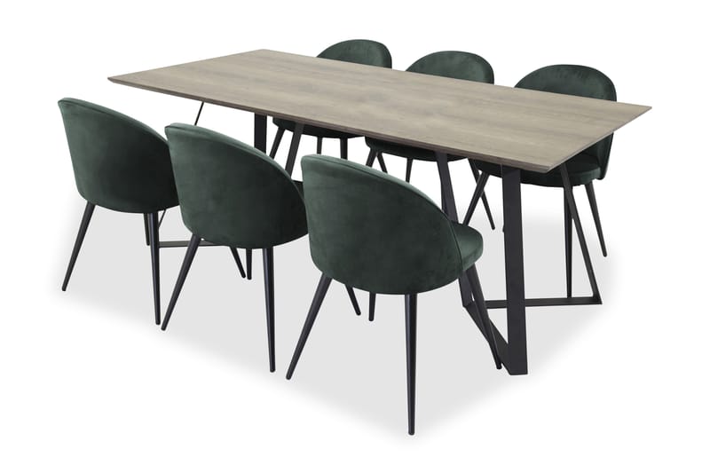 Malvina Spisebord+Valerie Stol Grønn/svart 6 stk. - Grå/Svart/Grønn/Fløyel - Møbler - Bord - Spisebord & kjøkkenbord