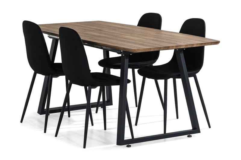 Marcelen Forlengningsbar Spisegruppe 140 cm med 4 Nibe Stol - Brun/Svart - Møbler - Bord - Spisebord & kjøkkenbord