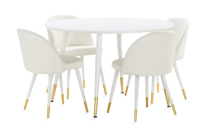 Melbana Spisebord 120 cm med 4 Melbana Spisestoler - Hvit - Møbler - Bord - Spisegrupper