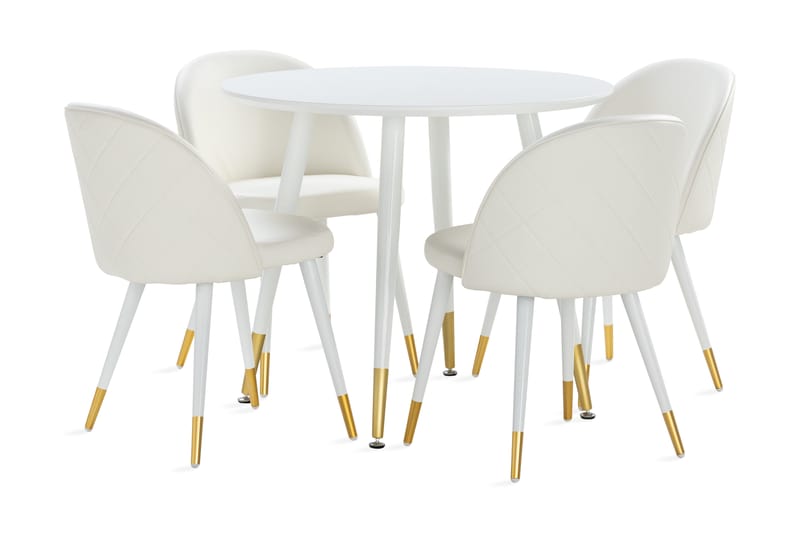 Melbana Spisebord 90 cm med 4 Melbana Spisestoler - Hvit - Møbler - Bord - Spisegrupper