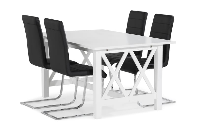 Milla Spisegruppe med 4 Cibus Stoler - Hvit/Svart PU - Møbler - Bord - Spisebord & kjøkkenbord