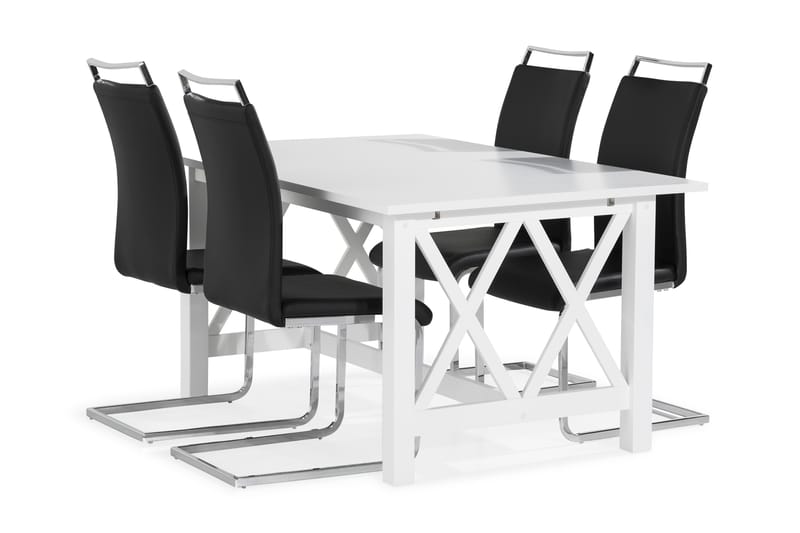 Milla Spisegruppe med 4 Isoda Stoler - Hvit/Svart - Møbler - Bord - Spisebord & kjøkkenbord