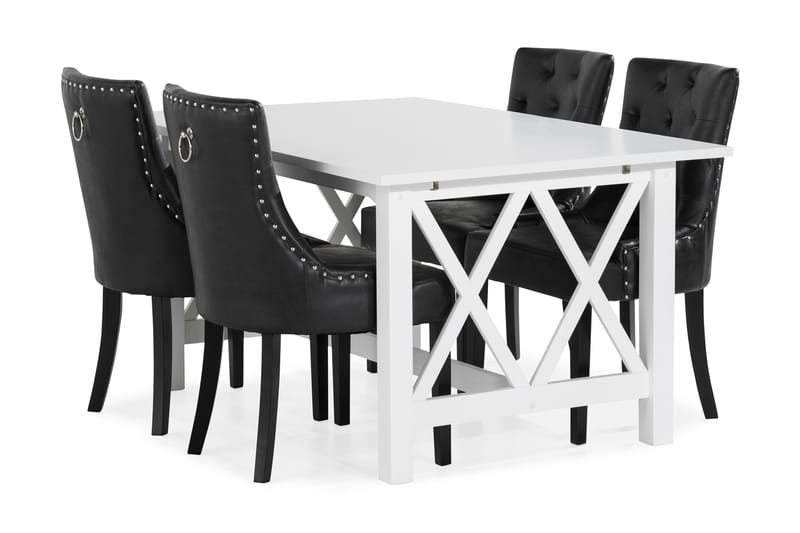 Milla Spisegruppe med 4 Tuva Lenestoler - Hvit/Svart PU - Møbler - Bord - Spisebord & kjøkkenbord