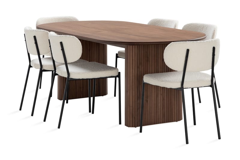 Noira Spisebord 220 cm Massiv Valnøtt med 6 Gemmiano Spisest - Brun - Møbler - Bord - Spisebord & kjøkkenbord