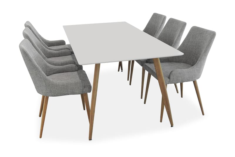 Pelle Spisegruppe Eik/Hvit med 6 Stoler - Møbler - Bord - Spisebord & kjøkkenbord