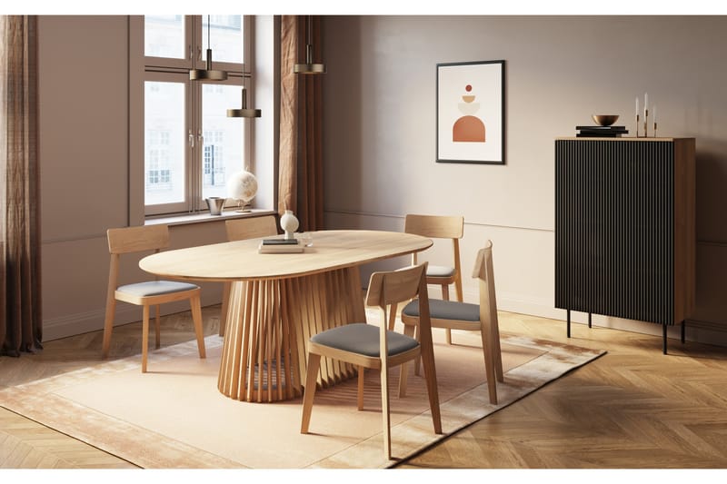 Peyra Spisebord 200 cm Ovalt Ek med 6 st Edena Spisestoler - Natur - Møbler - Bord - Spisegrupper