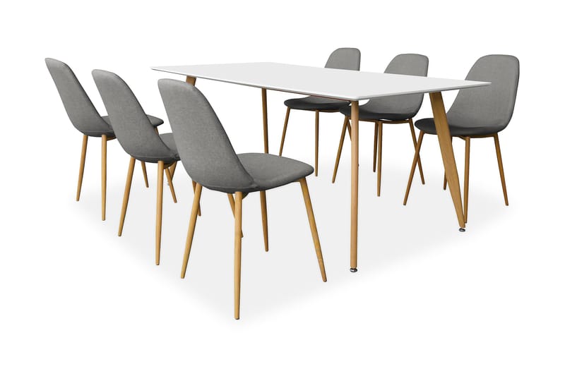 Pontus Spisebord 180 cm med 6 Stolar - Hvit/Eik/Lysegrå - Møbler - Bord - Spisebord & kjøkkenbord