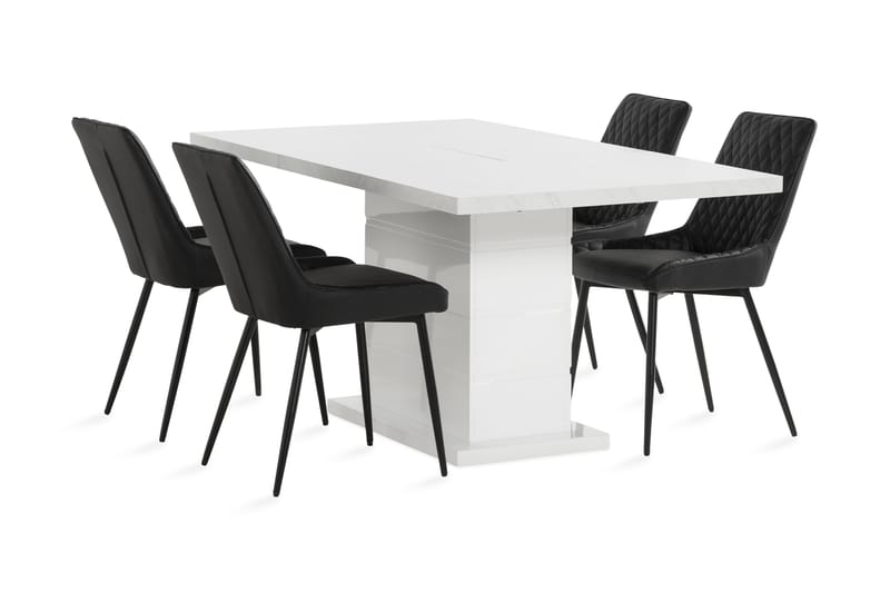 Ratliff Forlengningsbar Spisegruppe 120 cm + 4 Hennebyn Stol - Hvit/Svart - Møbler - Bord - Spisebord & kjøkkenbord