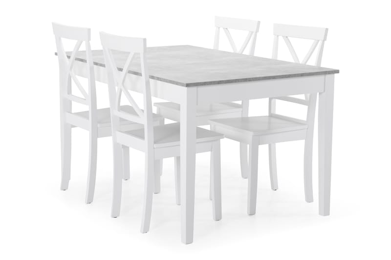 Romeo Spisegruppe med 4 Mirimar stoler - Betong/Hvit - Møbler - Bord - Spisebord & kjøkkenbord