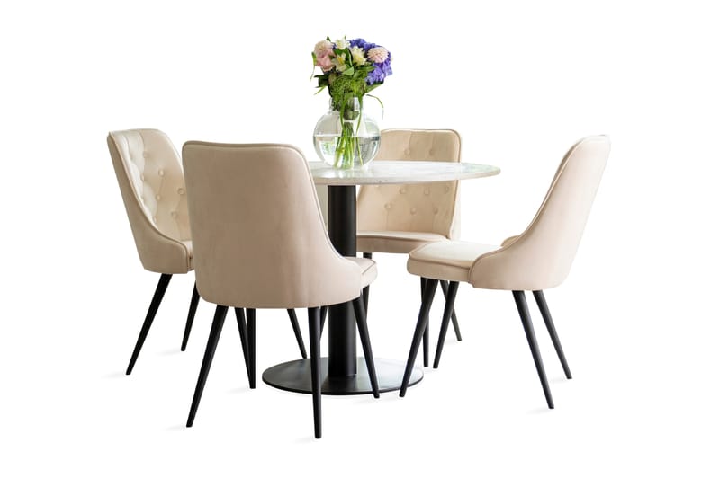 Runa Spisebord med Valerie lyx Fløyelsstol 4 stk - Møbler - Bord - Spisegrupper