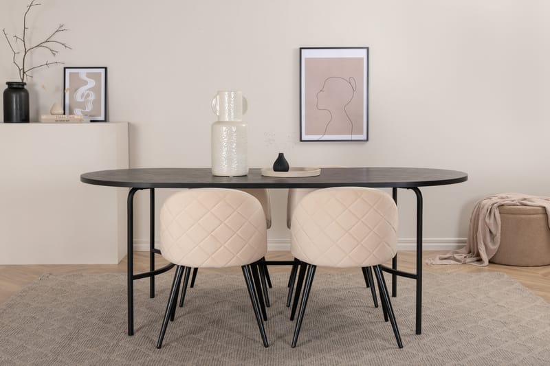 Skate ovalt Spisebord med 4stk Velvet Spisestol - Møbler - Bord - Spisegrupper