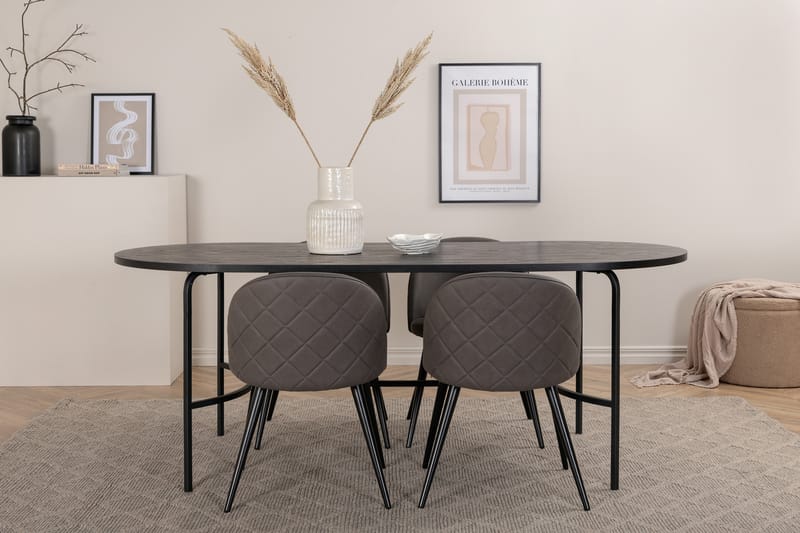 Skate ovalt Spisebord med 4stk Velvet Spisestol - Møbler - Bord - Spisegrupper