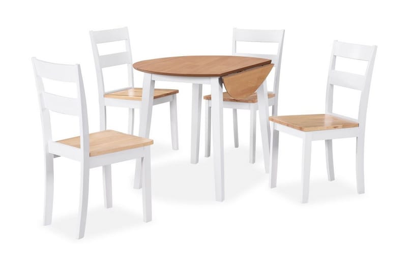 Spisestue 5 deler MDF og gummitre hvit - Gummitre/Hvit - Møbler - Bord - Spisebord & kjøkkenbord