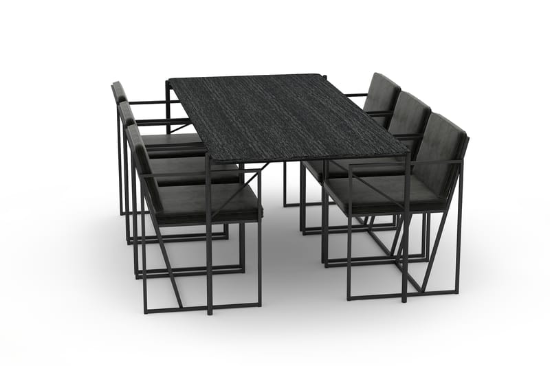 Thars Spisebord 200 cm med 6 Indy Kjøkkenstoler Fløyel - Svart - Møbler - Bord - Spisegrupper