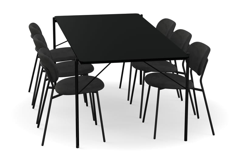 Thars Spisebord 200 cm med 6 Juanmarcos Spisestoler Fløyel - Svart - Møbler - Bord - Spisegrupper