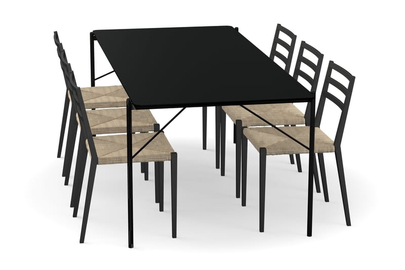 Thars Spisebord 200 cm med 6 Milakh Spisestoler - Svart - Møbler - Bord - Spisegrupper
