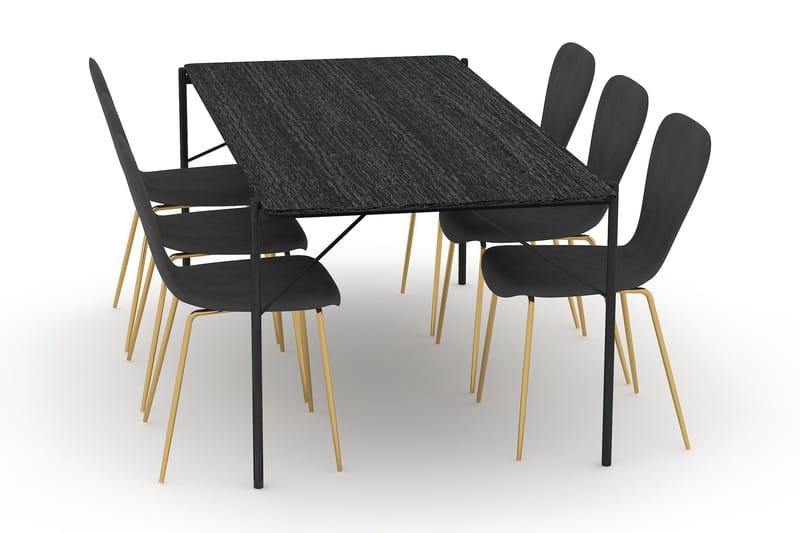 Thars Spisebord 200 cm med 6 Perco Kjøkkenstoler Fløyel - Svart - Møbler - Bord - Spisegrupper