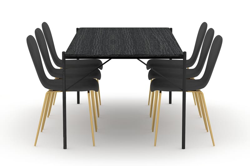 Thars Spisebord 200 cm med 6 Perco Kjøkkenstoler Fløyel - Svart - Møbler - Bord - Spisegrupper