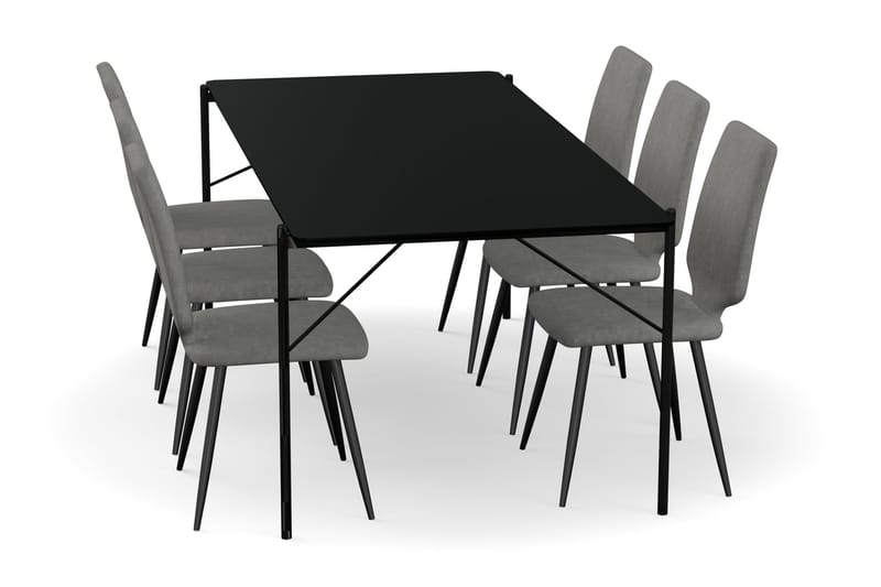 Thars Spisebord 200 cm med 6 Valasco Spisestoler Fløyel - Svart - Møbler - Bord - Spisegrupper