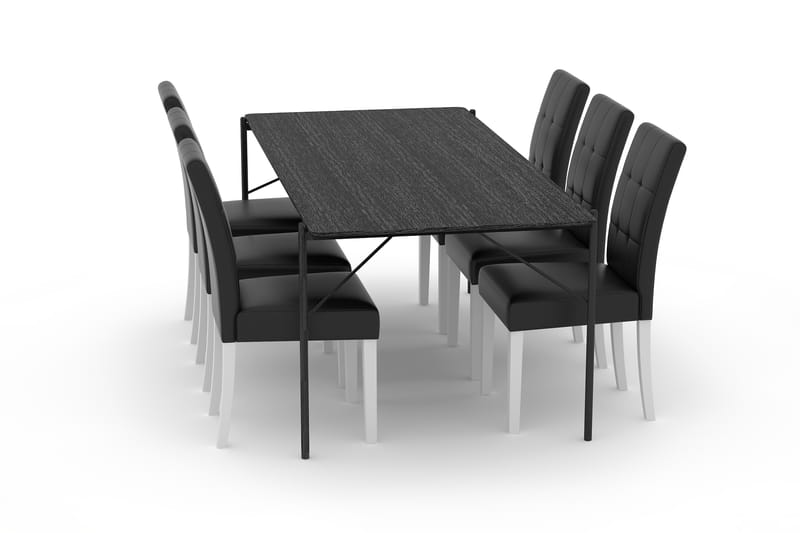 Thars Spisebord 200 cm med 6 Viktor Spisestoler Kunstlær - Svart - Møbler - Bord - Spisegrupper