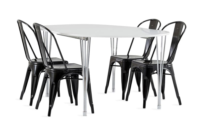 Tyson Spisegruppe 160 cm + 4 Amparo stol - Hvit / Svart - Møbler - Bord - Spisegrupper