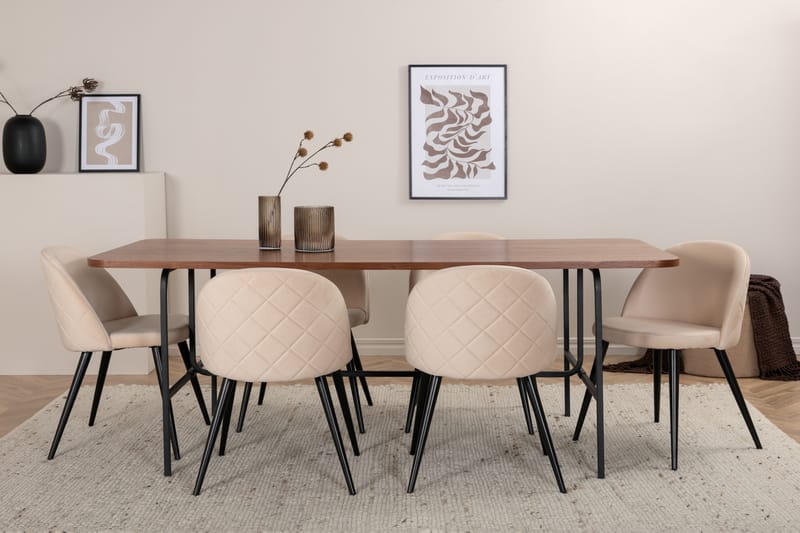 Uno Spisebord med 6stk Velvet Spisestol - Møbler - Bord - Spisegrupper