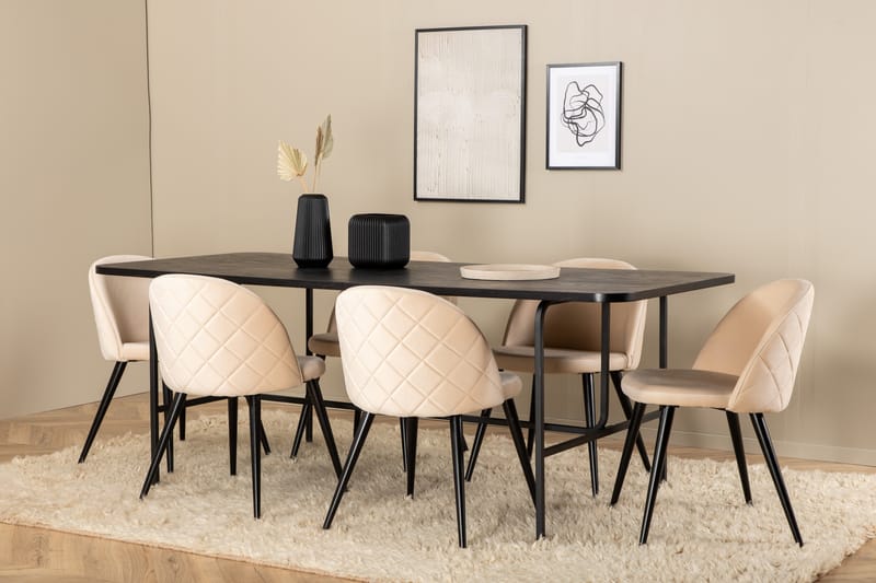 Uno Spisebord med 6stk Velvet Spisestol - Møbler - Bord - Spisegrupper