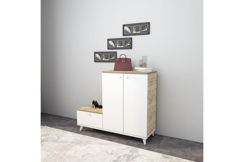 Sarisu Gangmøbelsett 120x120 cm - Natur/Hvit - Møbler - Gangmøbler - Møbelsett til gang & entre