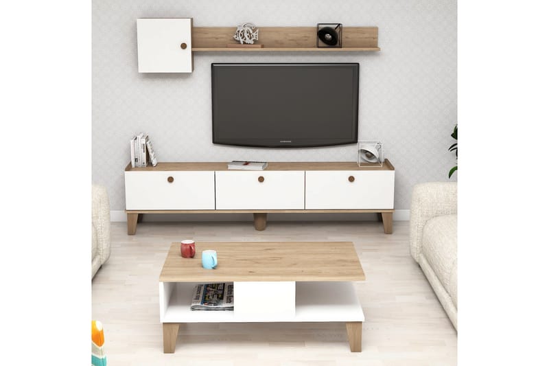Living Room Furniture Set Eik|Hvit - Oppbevaring - Skap - Vitrineskap