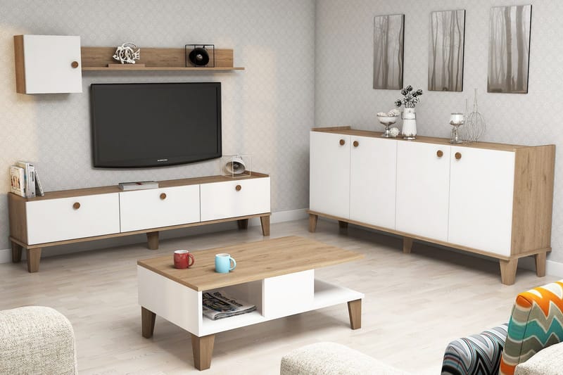 Living Room Furniture Set Eik|Hvit - Oppbevaring - Oppbevaringsmøbler - Sideboard & skjenker