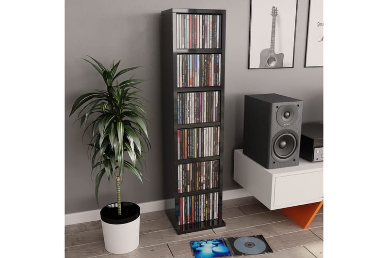 CD-skap høyglans svart 21x16x88 cm sponplate - Svart - Møbler - Medie- & TV-møbler - TV-hylle