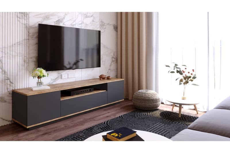 Anari TV-benk 180 cm med hylle - Antrasitt / Natur - Oppbevaring - Oppbevaringsmøbler - Sideboard & skjenker