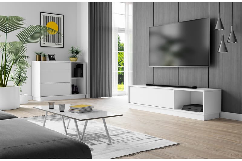 Arazin Tv-benk 140 cm - Hvit - Møbler - Mediamøbel & tv møbel - TV-benk & mediabenk