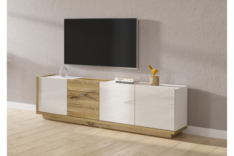 Arganda Tv-benk 198 cm - Hvit/Natur - Møbler - Mediamøbel & tv møbel - TV-benk & mediabenk