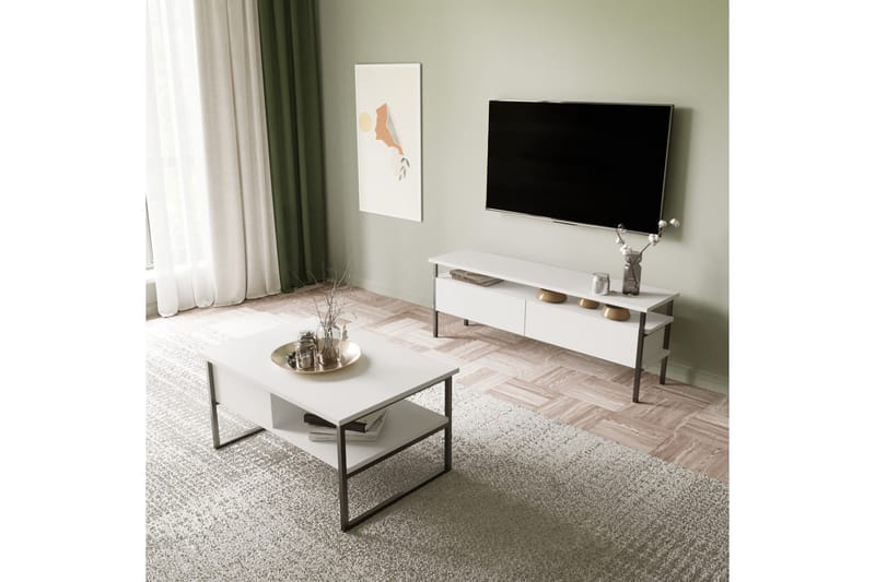 Doeworr Tv-benk 140 cm - Hvit - Møbler - Medie- & TV-møbler - TV-benk & mediabenk