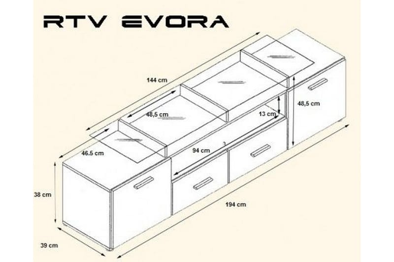 Evorana Tv-benk 194x39x48 cm - Svart/Svart Høyglans - Møbler - Mediamøbel & tv møbel - TV-benk & mediabenk