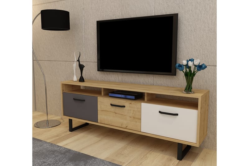 Frontde Tv-benk 150 cm - Antrasitt/Hvit/Natur - Møbler - Medie- & TV-møbler - TV-benk & mediabenk