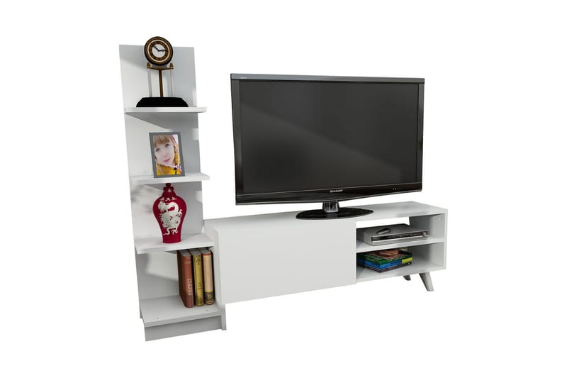 Furny Home TV-benk 140 cm med Bokhylle - Hvit - Møbler - Mediamøbel & tv møbel - TV-benk & mediabenk