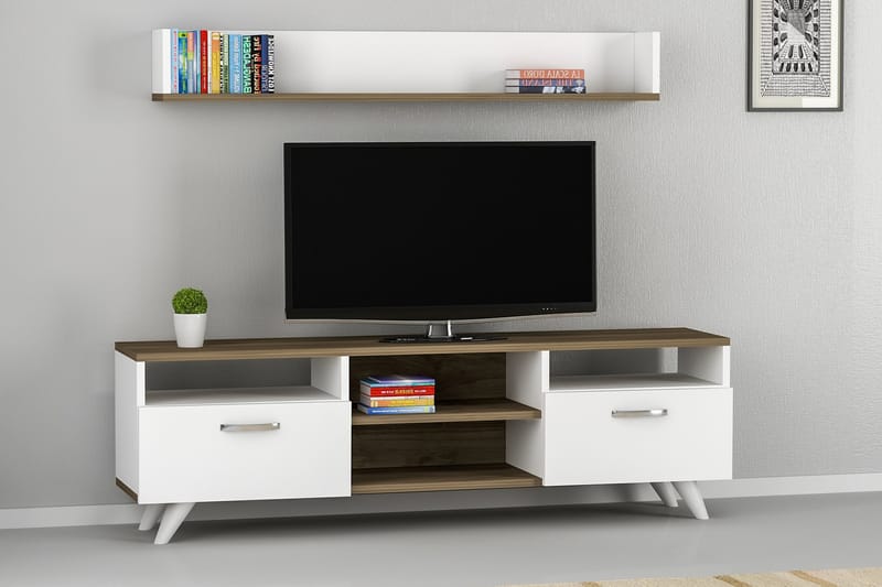 Geeknoll Tv-benk 90 cm - Hvit/Valnøtt - Møbler - Mediamøbel & tv møbel - TV-benk & mediabenk